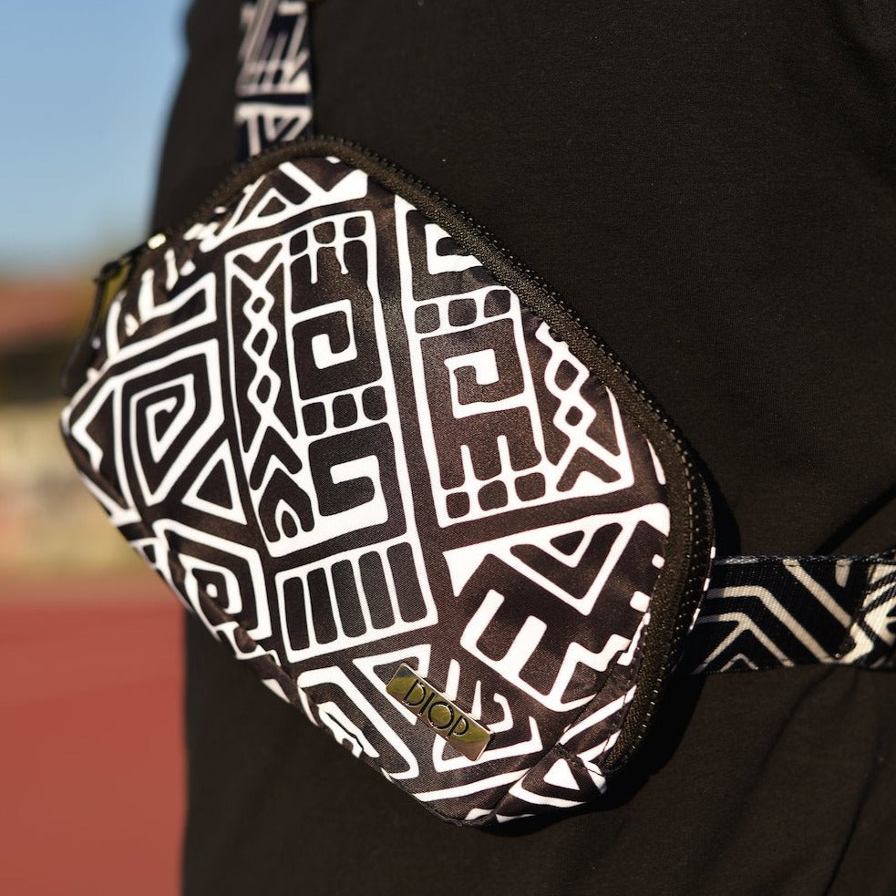 Fanny pack black, newest water-repellent, wax print